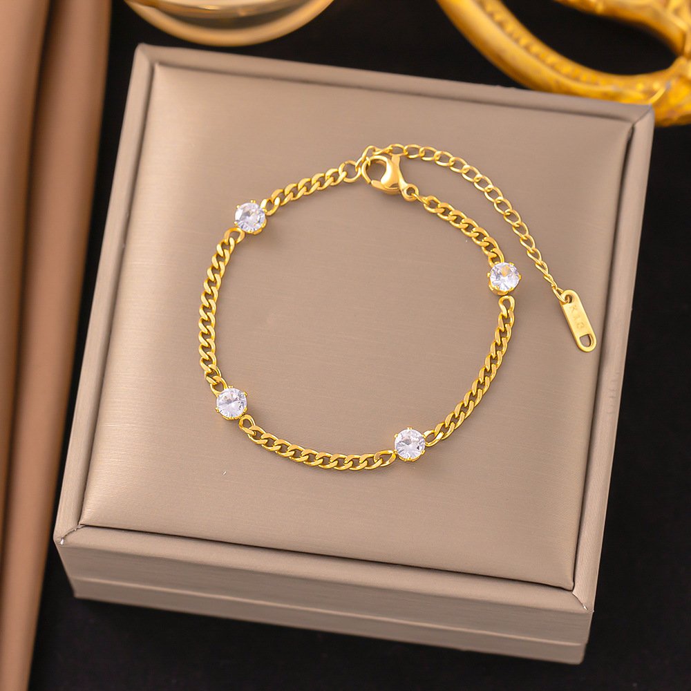 White Stud Bracelet -18K Gold Plated Steel image 0