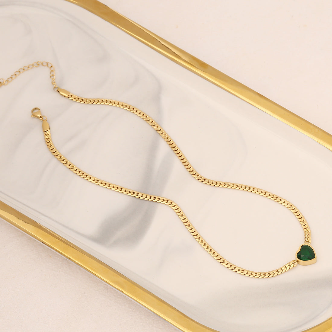 Green Heart Shape Stainless Steel Necklace