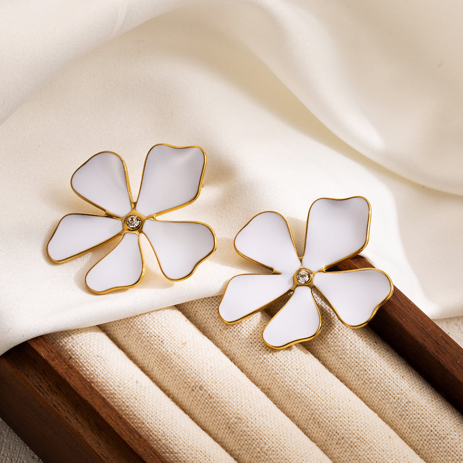 Flower Enamel Stainless Steel Earrings
