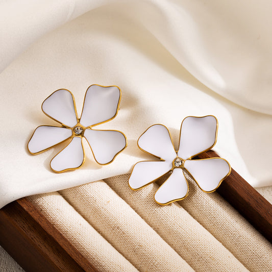 Flower Enamel Stainless Steel Earrings