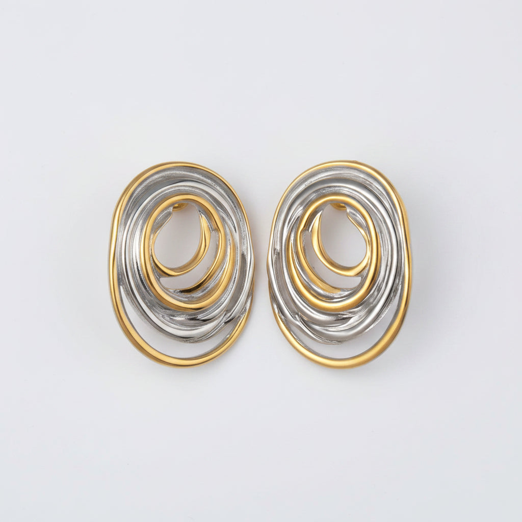 Artistic Geometric Color Block 18K Gold Plated Ear Studs