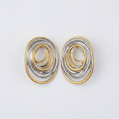 Artistic Geometric Color Block 18K Gold Plated Ear Studs