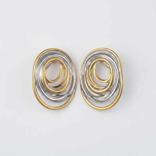 Artistic Geometric Color Block 18K Gold Plated Ear Studs