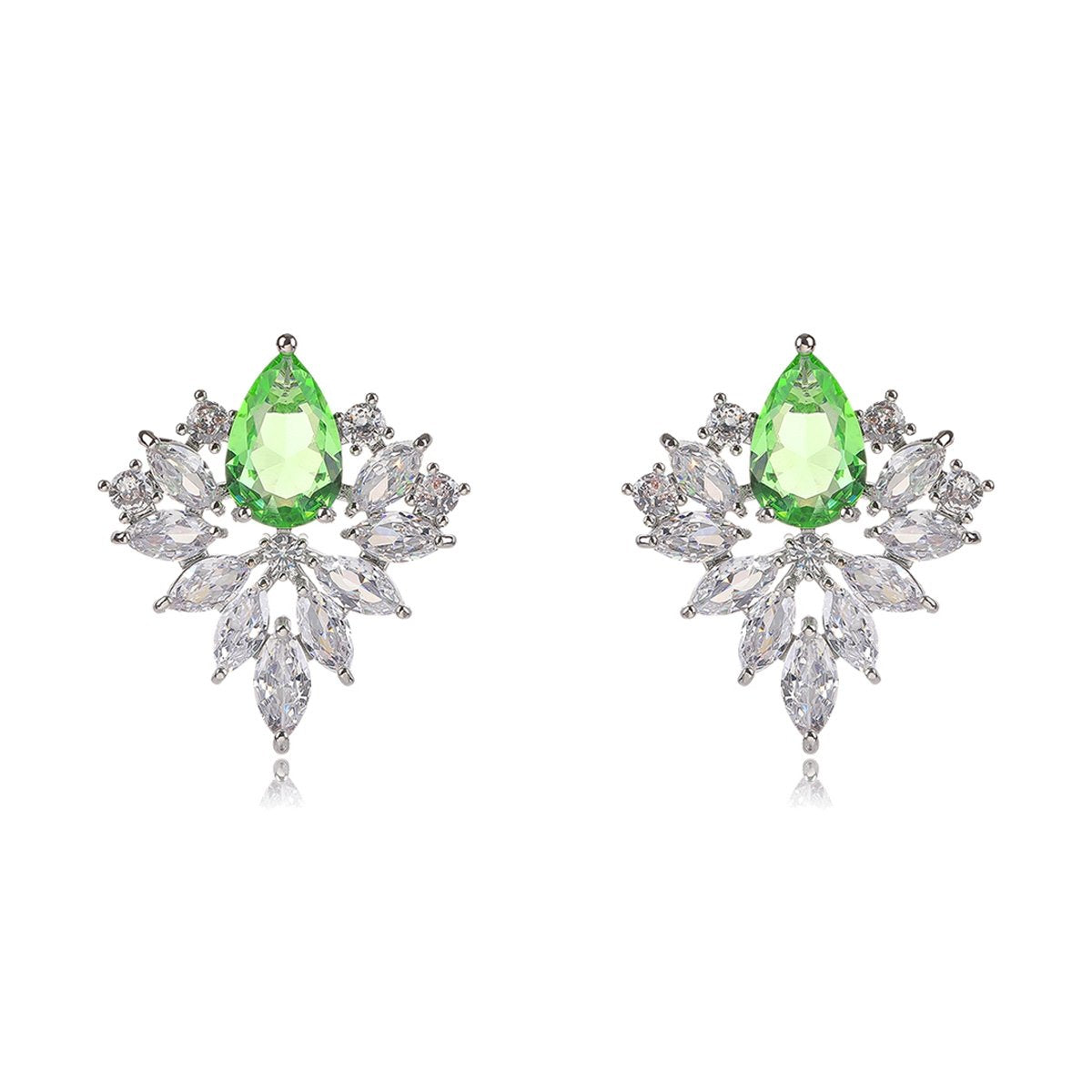 Green Flowered Cubic Zirconia Earrings image 2