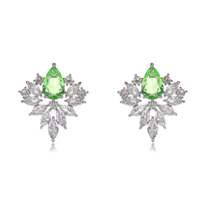 Green Flowered Cubic Zirconia Earrings image 2