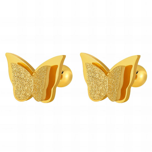 Butterflies Stud Earrings -18K Gold Plated Steel image 0