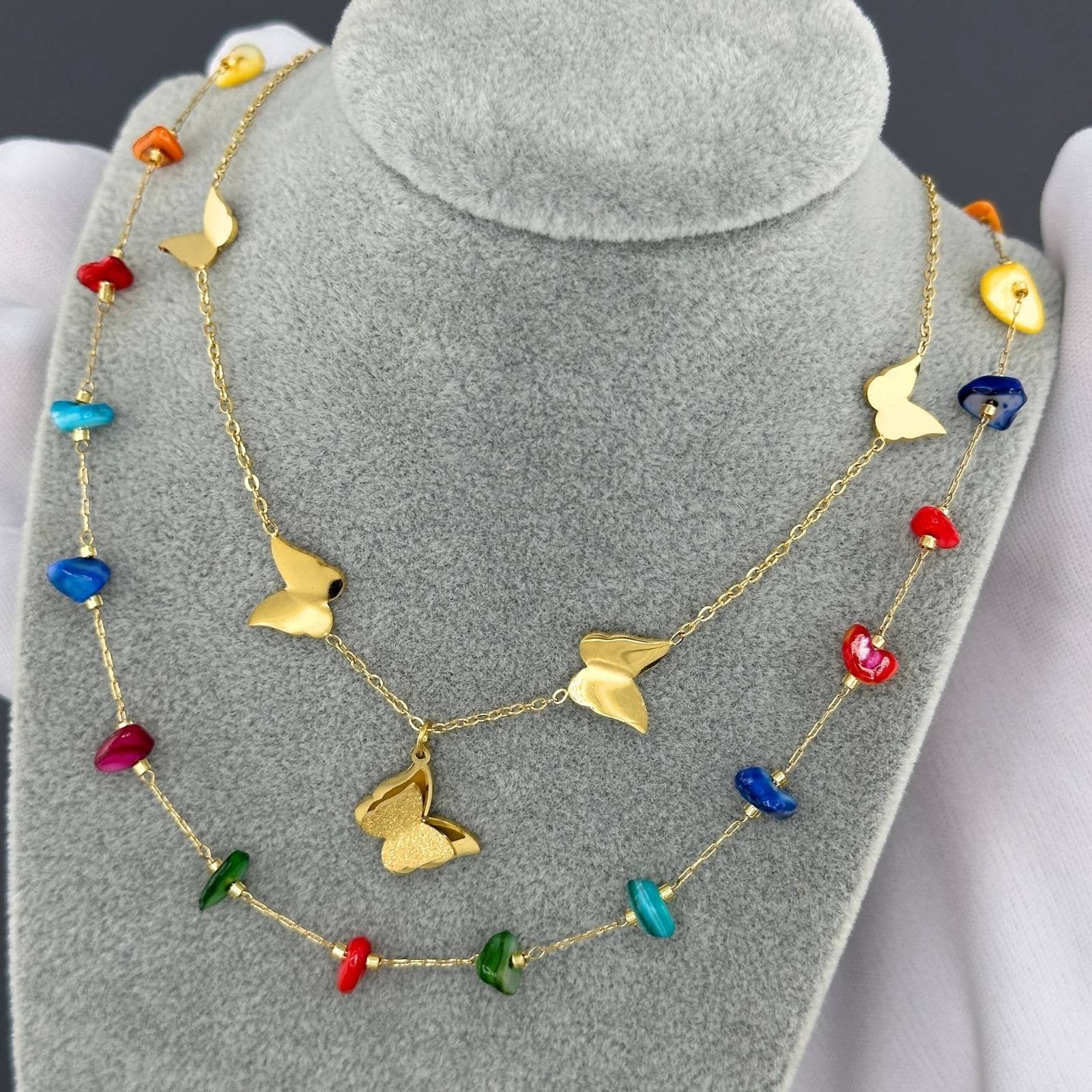 Butterflies Necklace -18K Gold Plated Steel image 1