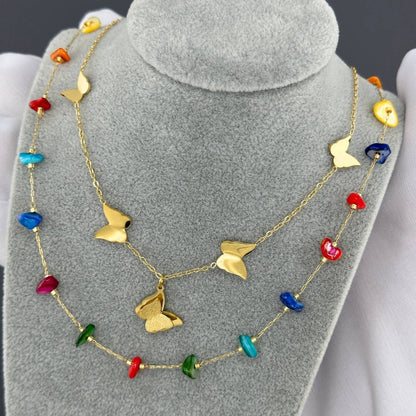 Butterflies Necklace -18K Gold Plated Steel image 1