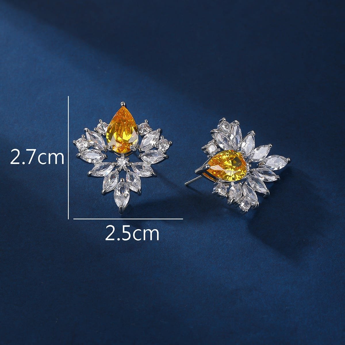 Yellow Flowered Cubic Zirconia Earrings image 4