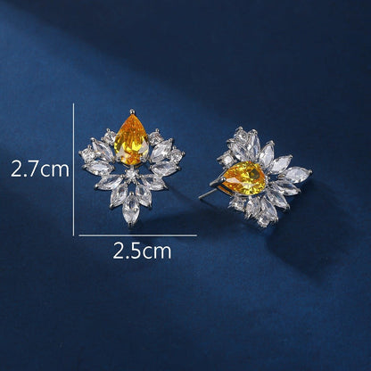Yellow Flowered Cubic Zirconia Earrings image 4