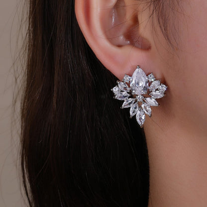 Silver Flowered Cubic Zirconia Earrings image 1