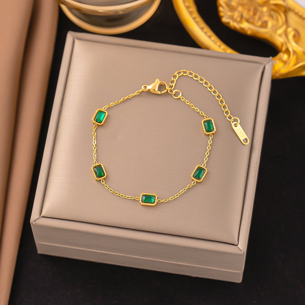 Emerald Bracelet -18K Gold Plated Steel image 0
