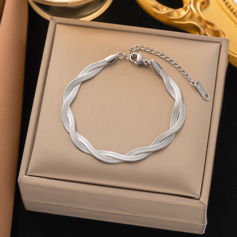 Silver Twist Bracelet-18K Gold Plated Steel image 0