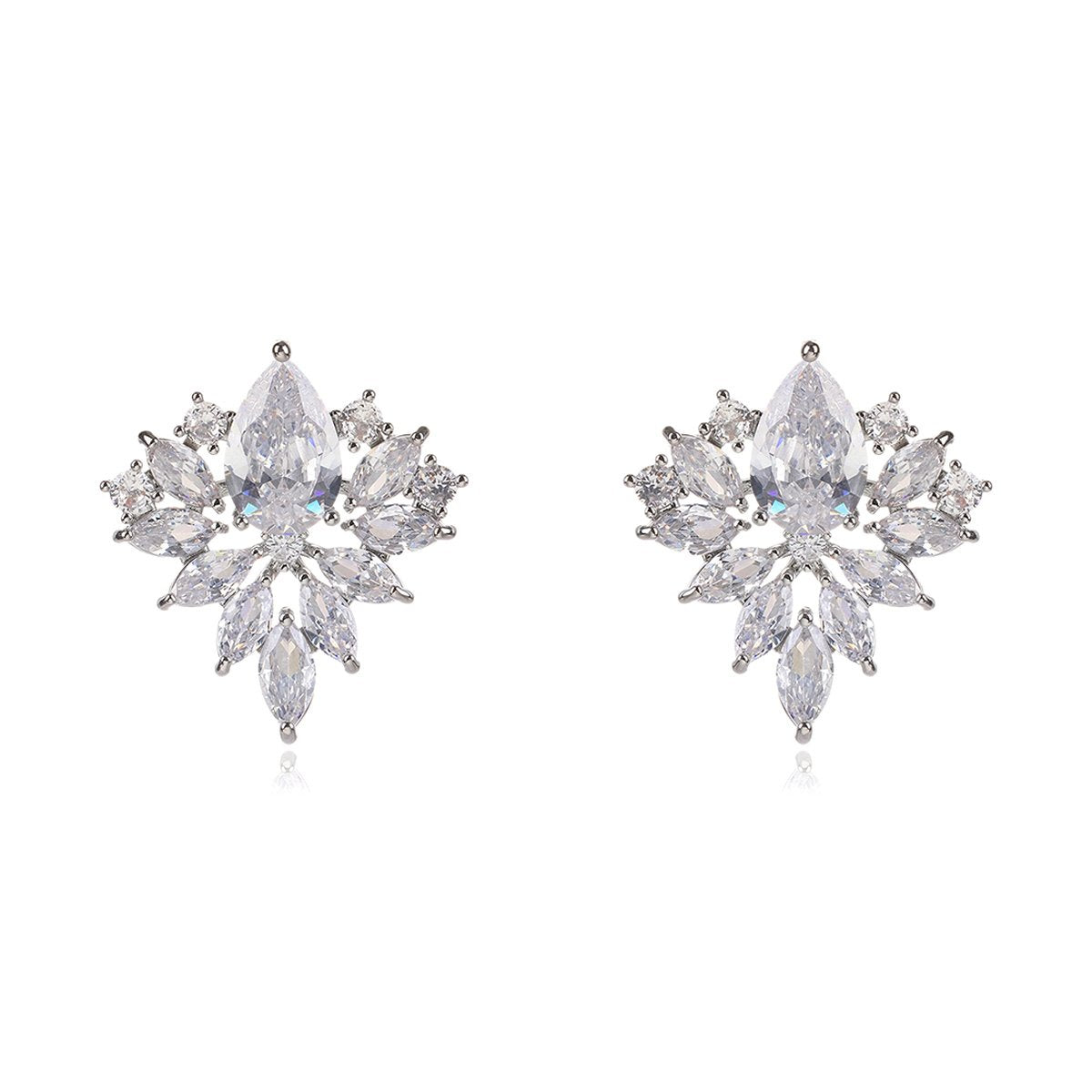 Silver Flowered Cubic Zirconia Earrings image 2