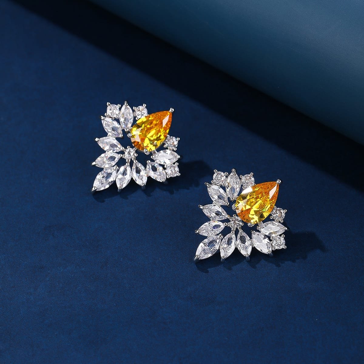 Yellow Flowered Cubic Zirconia Earrings image 3