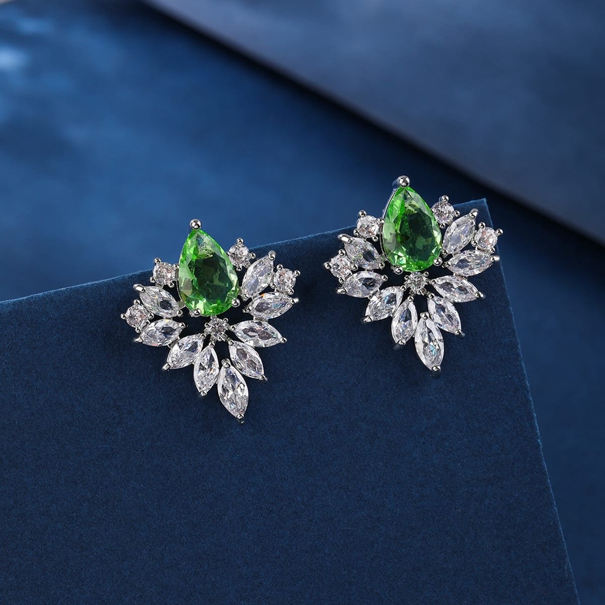 Green Flowered Cubic Zirconia Earrings image 0