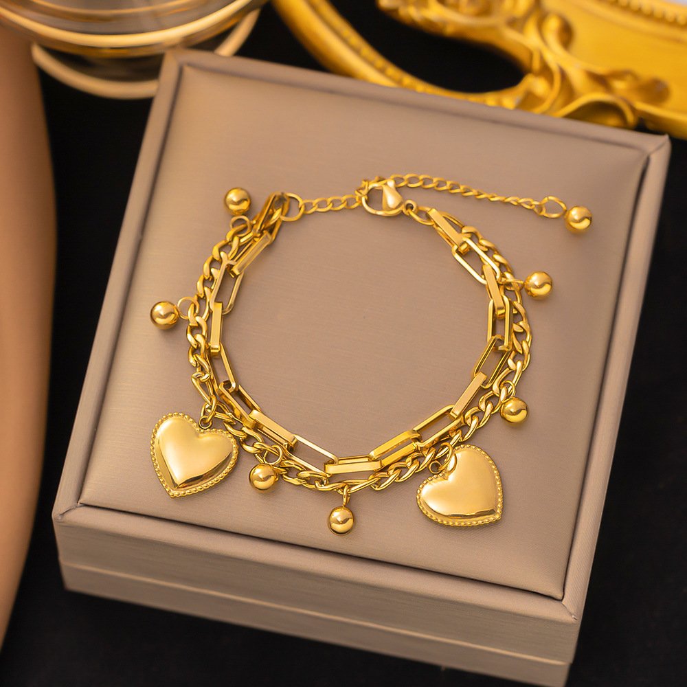Heart Charm Bracelet -18K Gold Plated Steel image 0