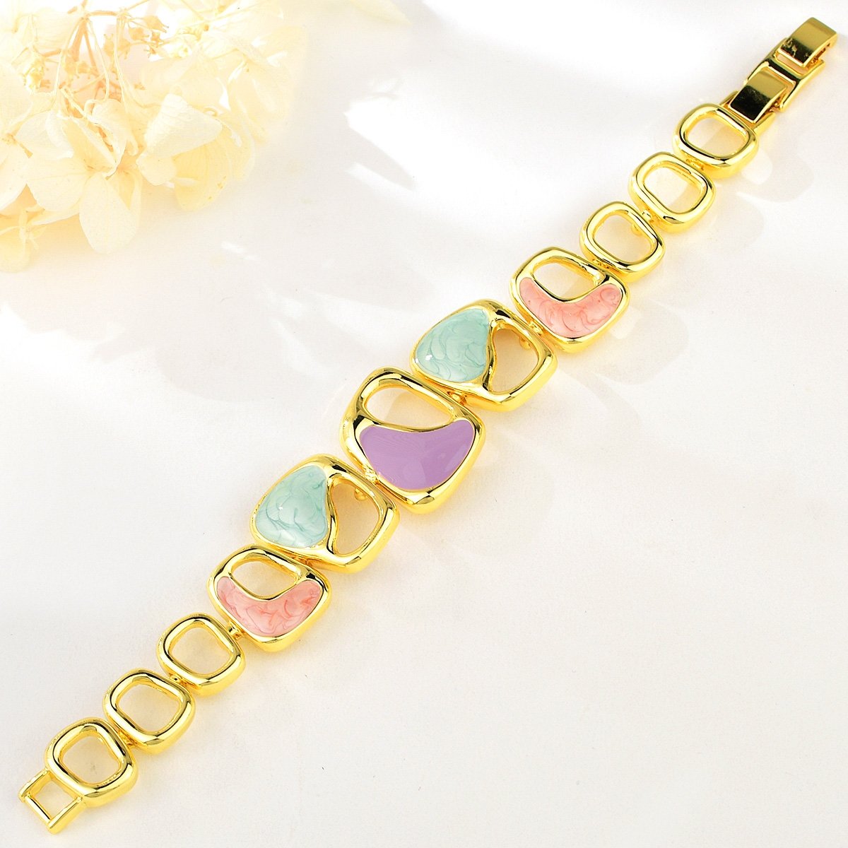 Geometric Multi-Colour Gold Plated Bracelets image 0