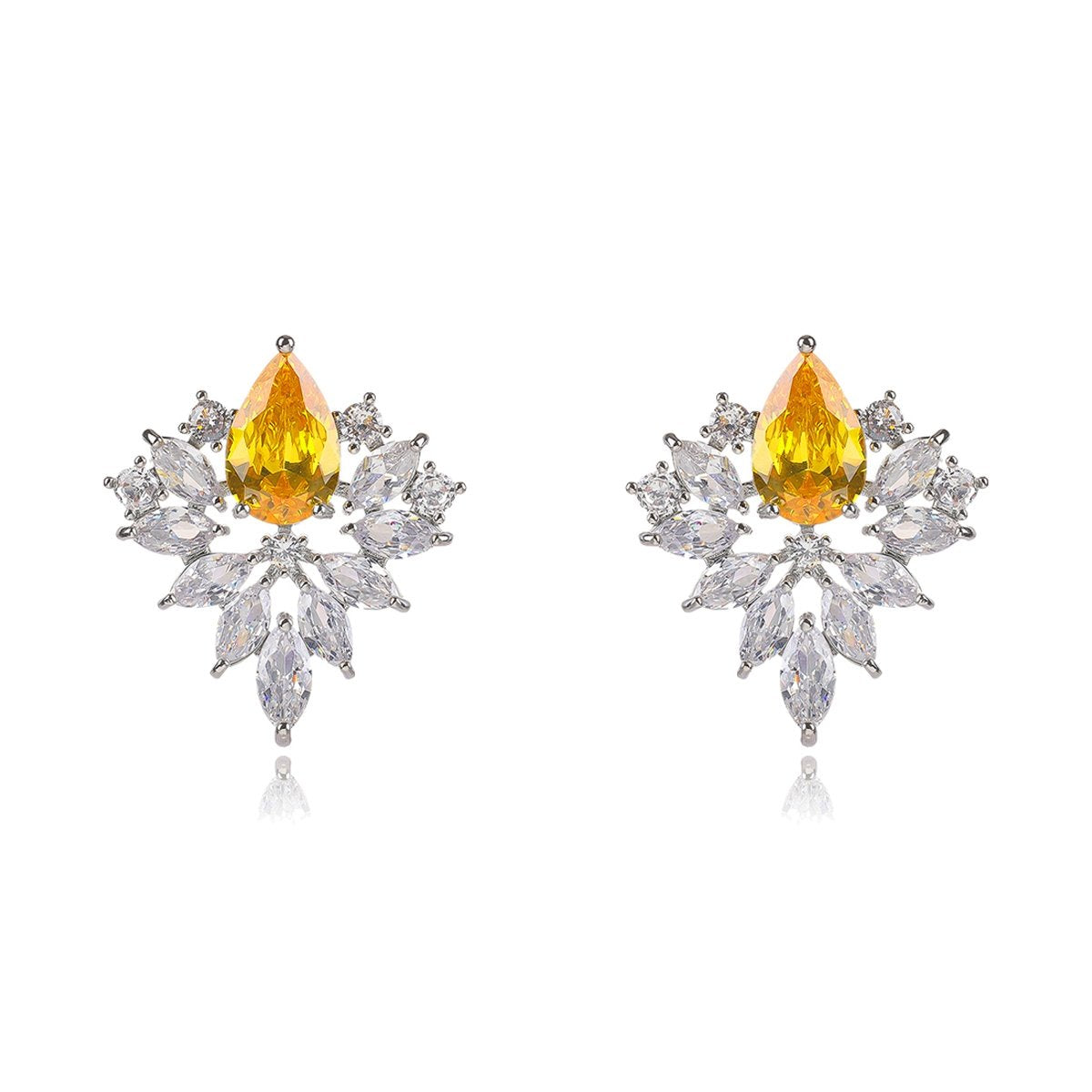 Yellow Flowered Cubic Zirconia Earrings image 2