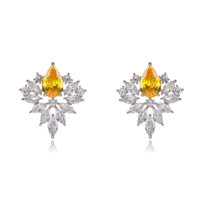 Yellow Flowered Cubic Zirconia Earrings image 2