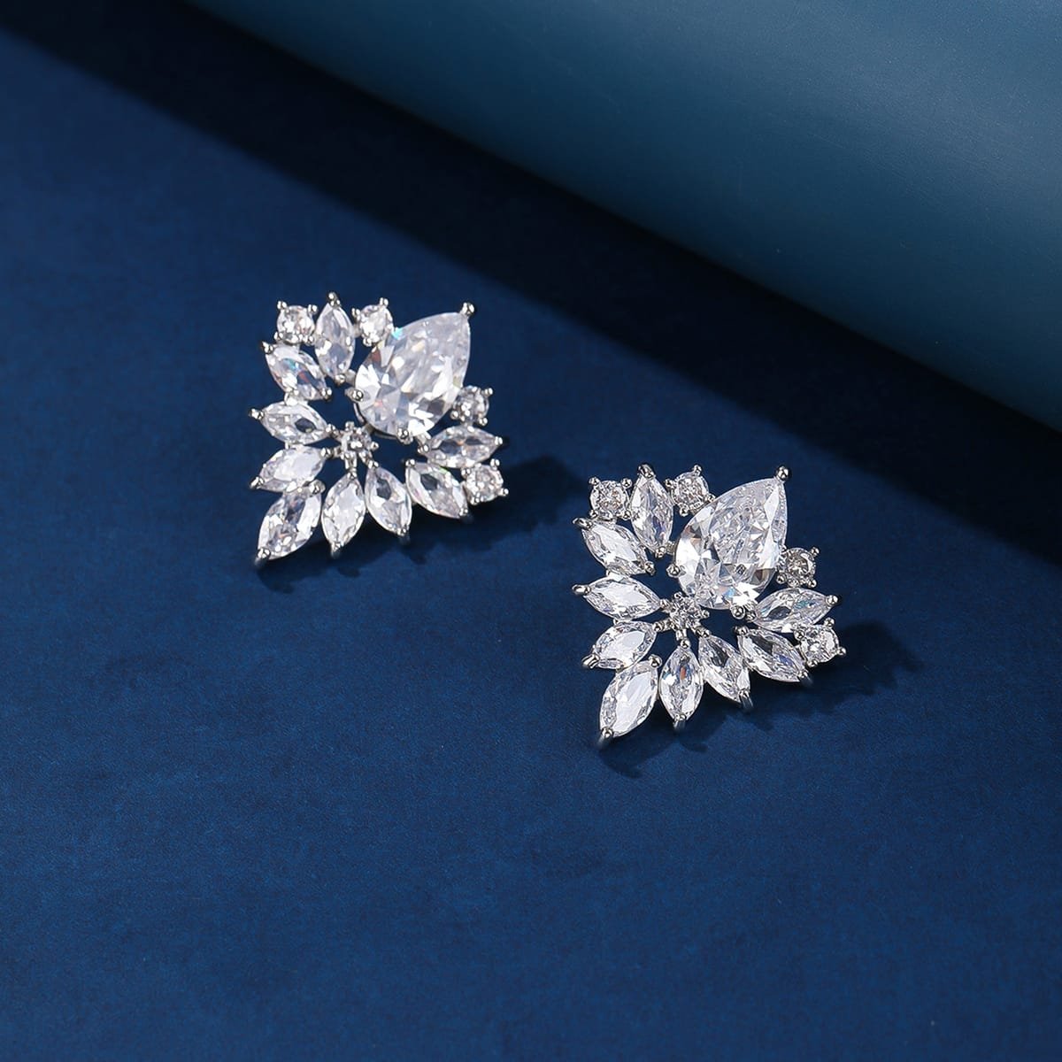 Silver Flowered Cubic Zirconia Earrings image 3