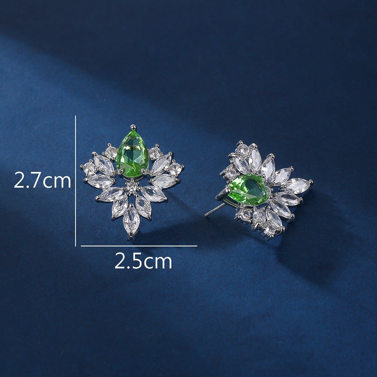 Green Flowered Cubic Zirconia Earrings image 3