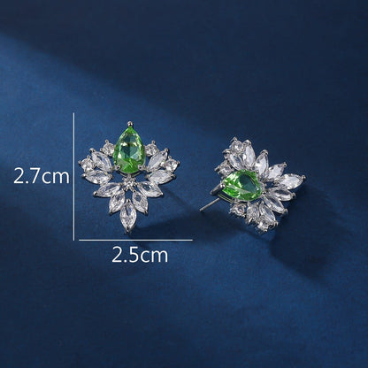 Green Flowered Cubic Zirconia Earrings image 3
