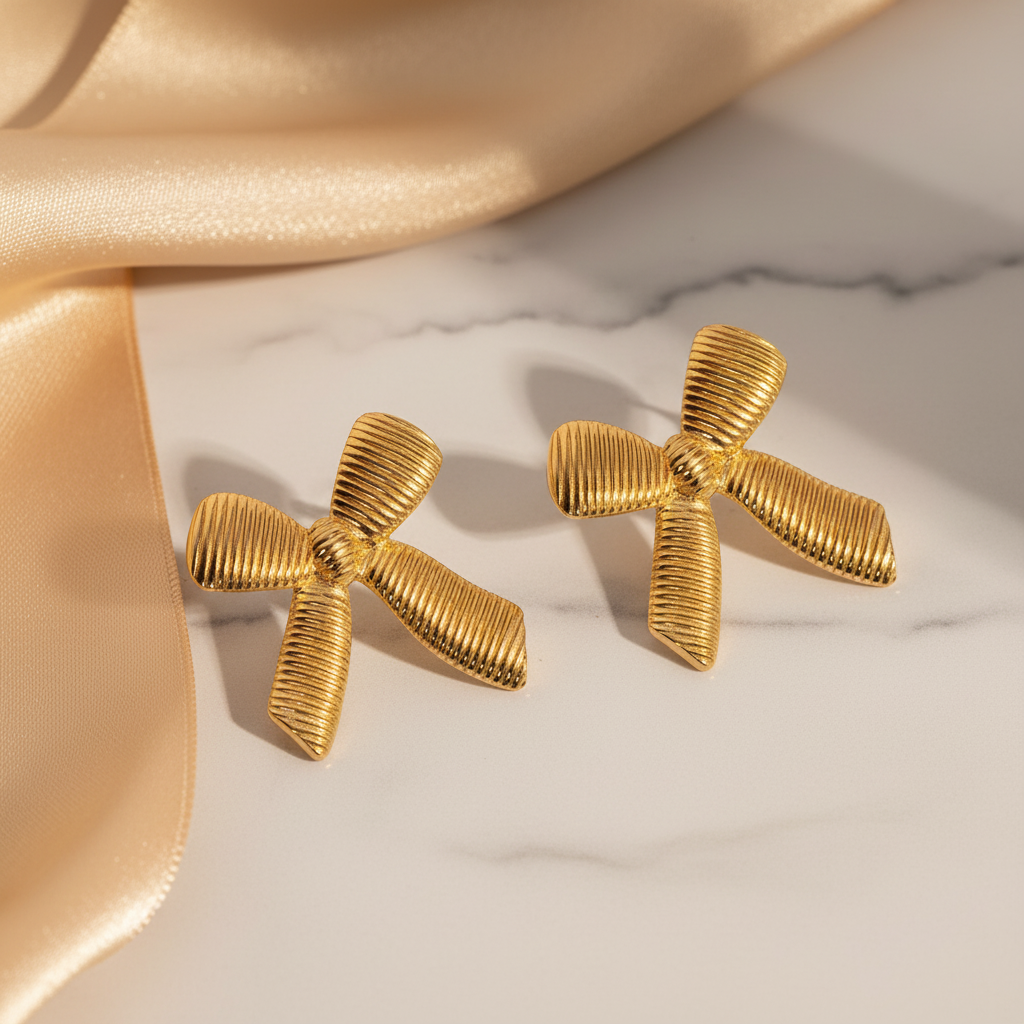 Bow-Knot Earrings - Marble Setting Square