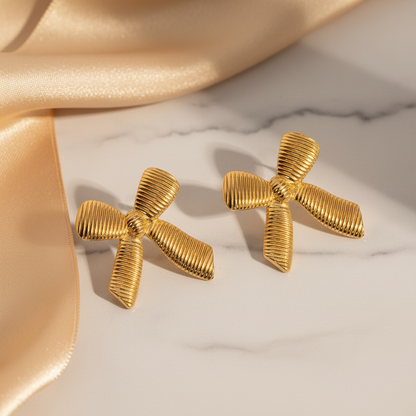 Bow-Knot Earrings - Marble Setting Square