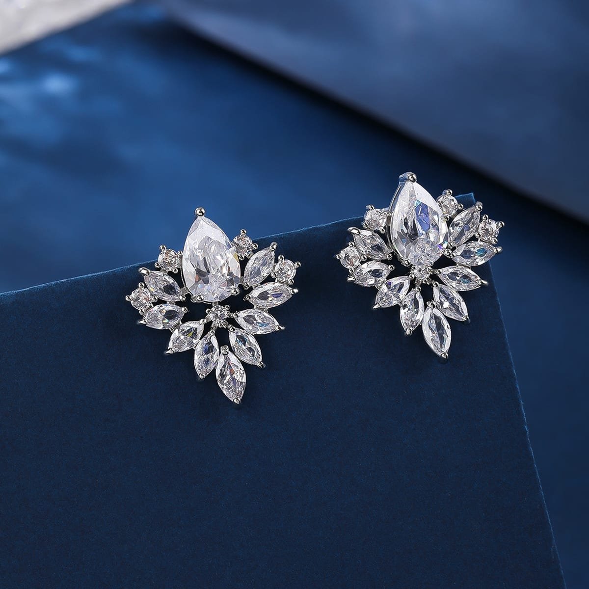 Silver Flowered Cubic Zirconia Earrings image 0