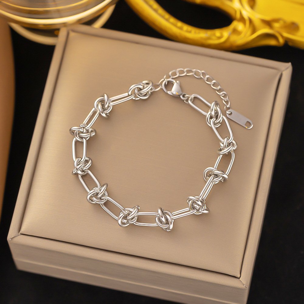 Silver Lock Bracelet -18K Gold Plated Steel image 0