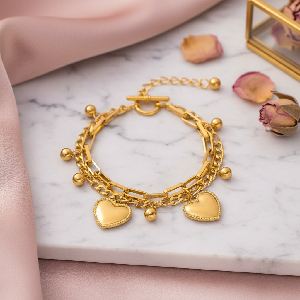 Heart Charm Bracelet in elegant setting