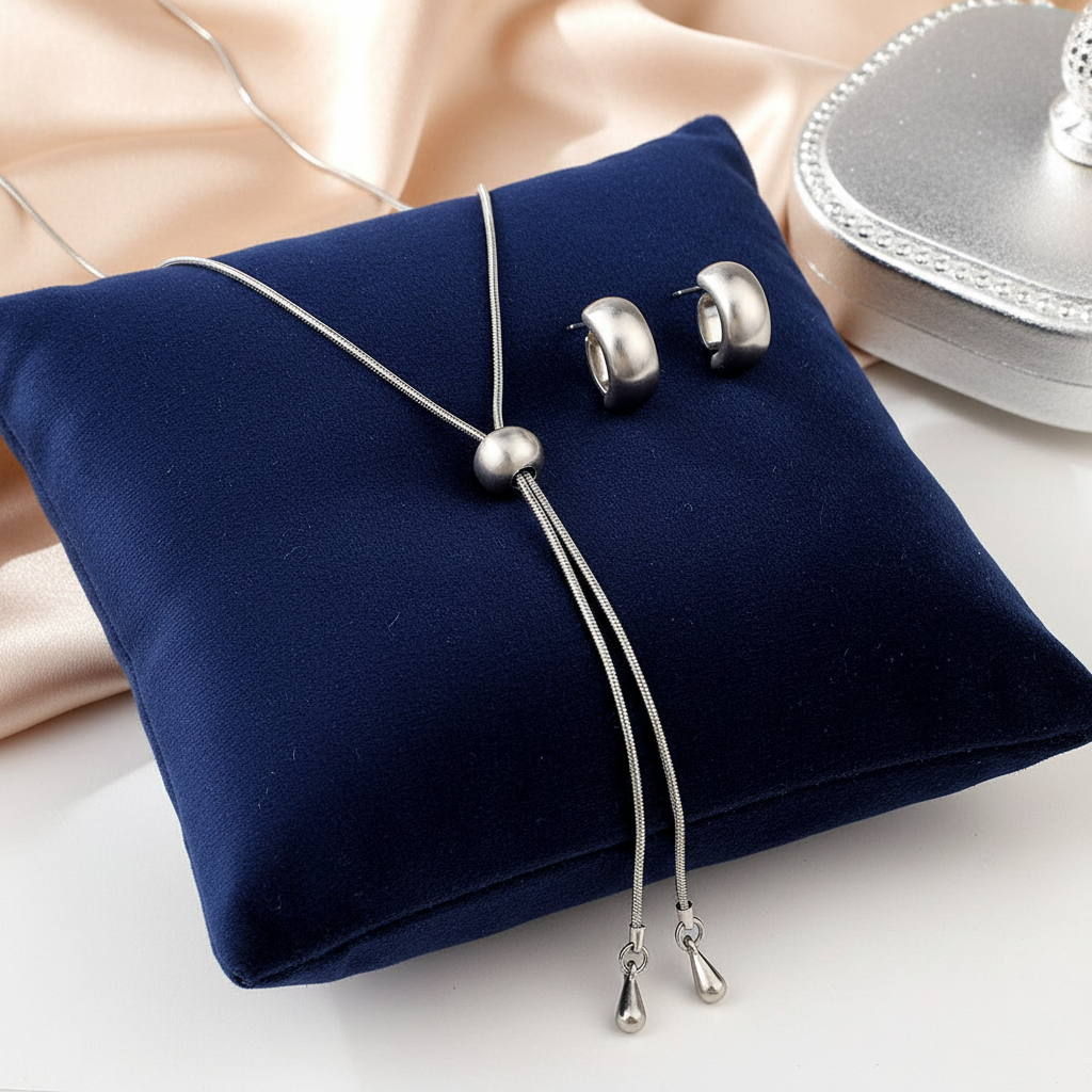 Silver Drop 2 Piece Necklace in elegant setting